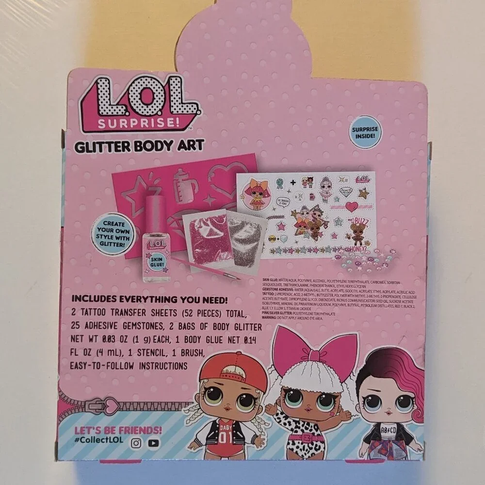 NWT LOL Surprise! Glitter Body Art Pink L.O.L. Dolls Crafts Tattoos Easter Kids